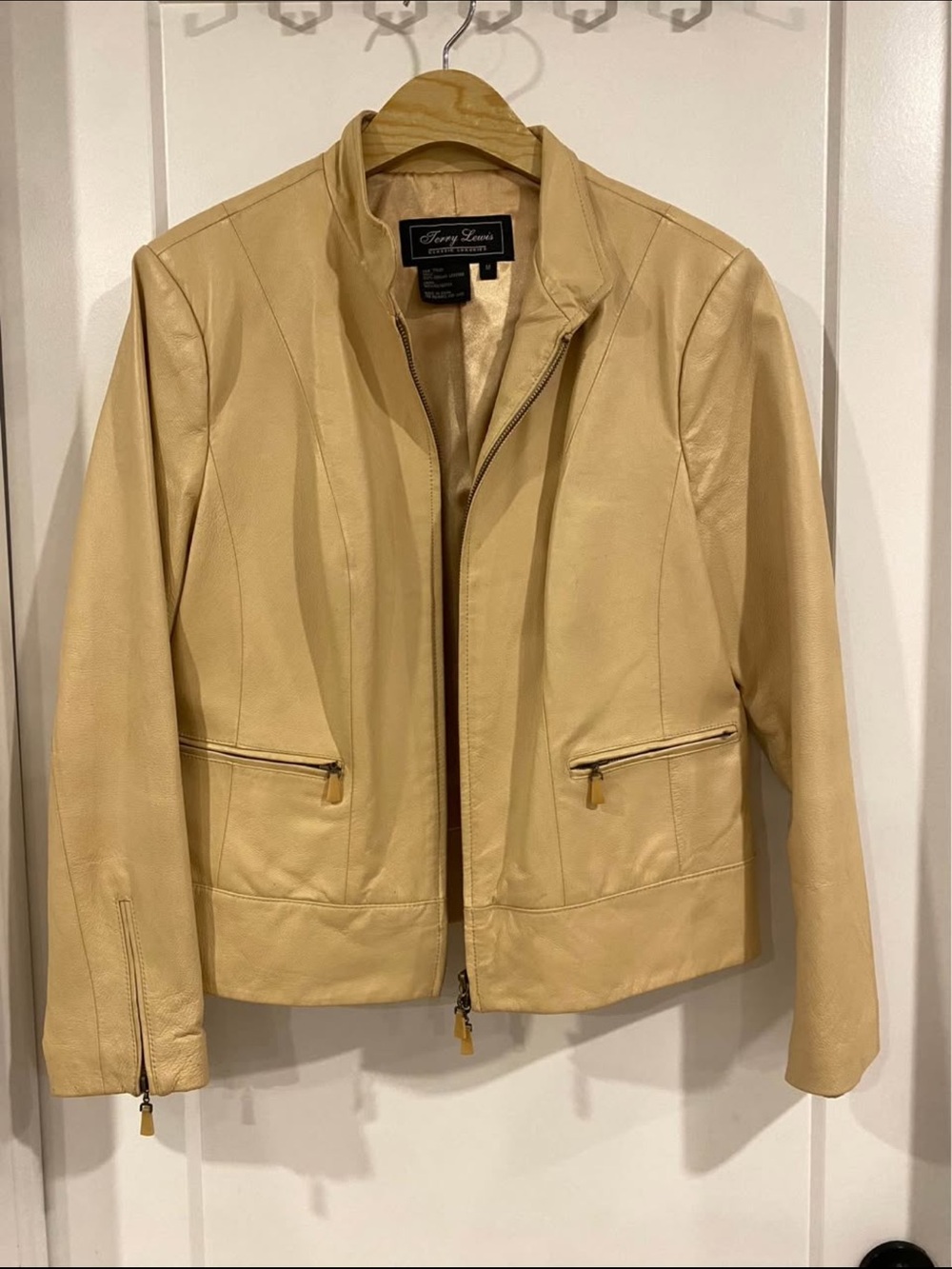 Women's Cream Leather Zip Jacket